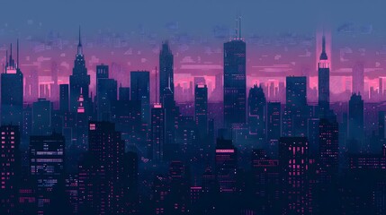 Fototapeta premium A Futuristic Cityscape at Dusk with Pink and Blue Lights