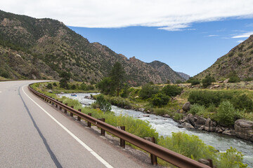 Rafters on the Arkansas River flowing through Royal Gorge Canyon, Colorado
