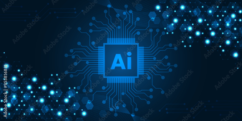 Poster abstract artificial intelligence (ai) technology circuit board background. artificial intelligence (