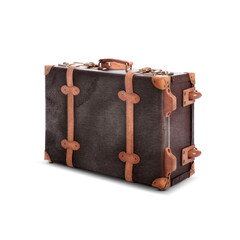 Old suitcase with handle on white background