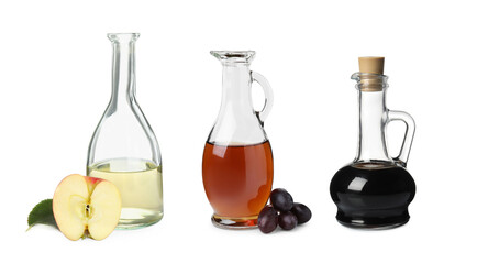 Different types of vinegar isolated on white, set