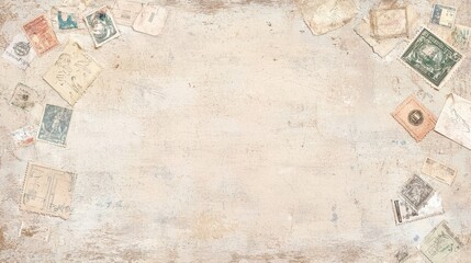 Vintage Postmarks on Beige Wood Background