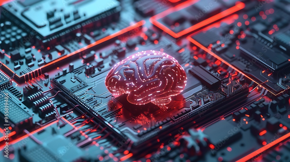 Aufkleber artificial intelligence: a digital brain on a circuit board