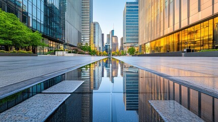 Obraz premium Modern Cityscape with Skyscrapers and Urban Elements