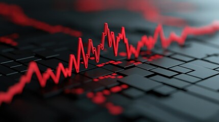 A dynamic close-up of a red graph line depicting fluctuations on a sleek, digital background, symbolizing market trends.