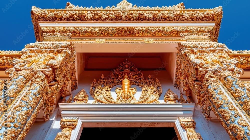 Wall mural golden ornate temple entrance in thailand