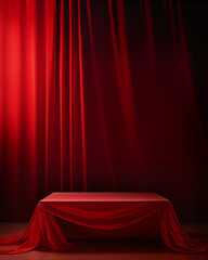 Product display stage, red curtain