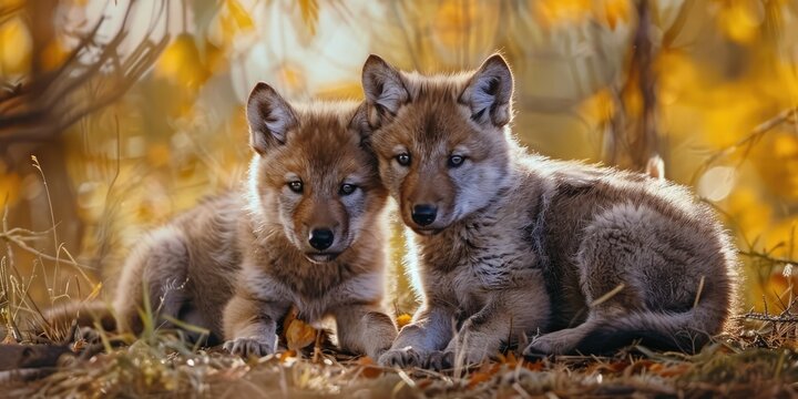 Two week old gray wolf cubs