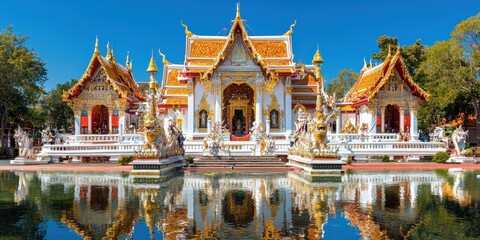 Obraz premium Golden Temple Reflection in Still Water Thailand
