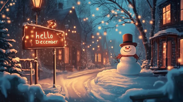 Cozy winter illustration on the theme "Hello December". - Powered by Adobe