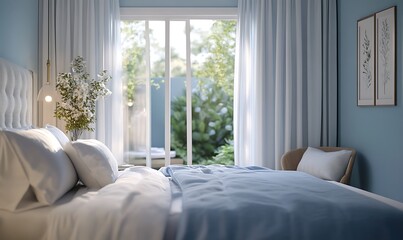 Serene Bedroom with King-Size Bed, Soft Linens, and Garden View