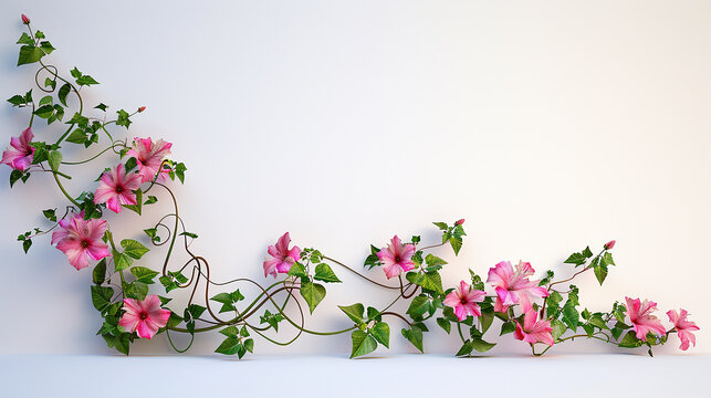 Vibrant Floral Vine on Clean White Background in Wavy Pattern
