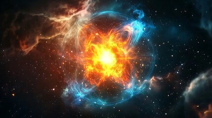 Obraz premium Illuminated Nuclear Fission Reaction in Dark Space Creates Intense Atmosphere of Energy Release