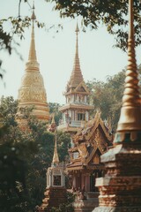 Fototapeta premium Golden Pagoda in a Tropical Landscape