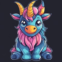 Cute Blue Unicorn with Pink Hair