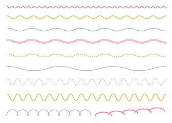 シンプルな飾り罫線・ラインのイラストセット（波線、波模様、点線）　年賀状素材	