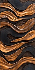 Wooden Waves Abstract Art: Dark and golden wood create a mesmerizing abstract art piece, showcasing flowing, wavy patterns with a rich, textured look. Perfect for modern interiors. 