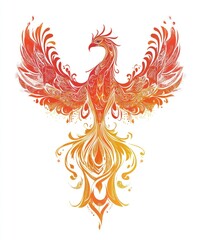Fototapeta premium A vibrant, artistic representation of a phoenix with intricate patterns and warm colors.