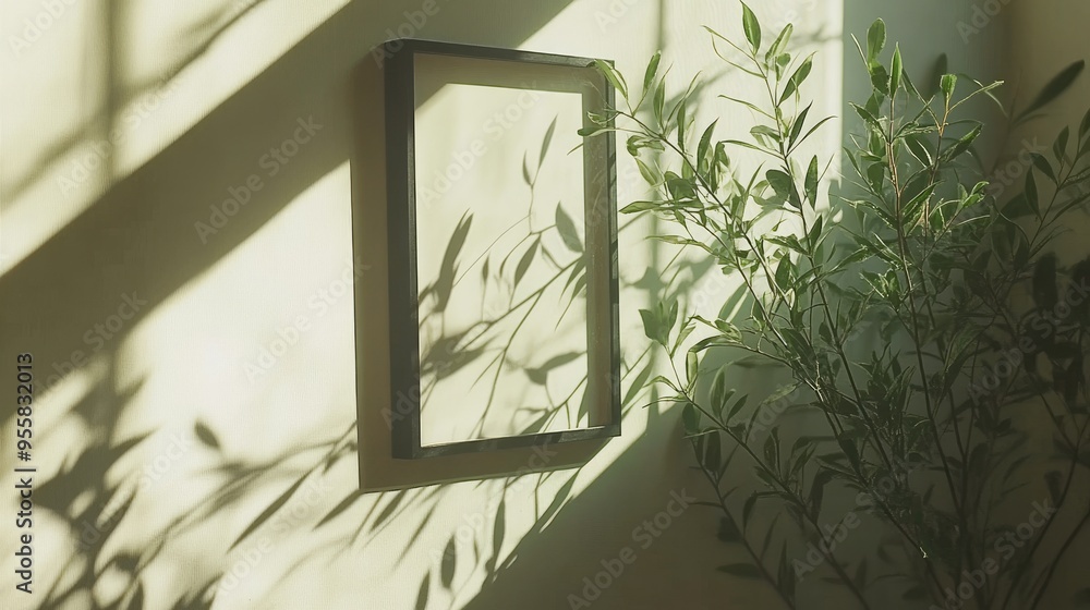 Poster modern minimalist mockup of an empty room with blank frame
