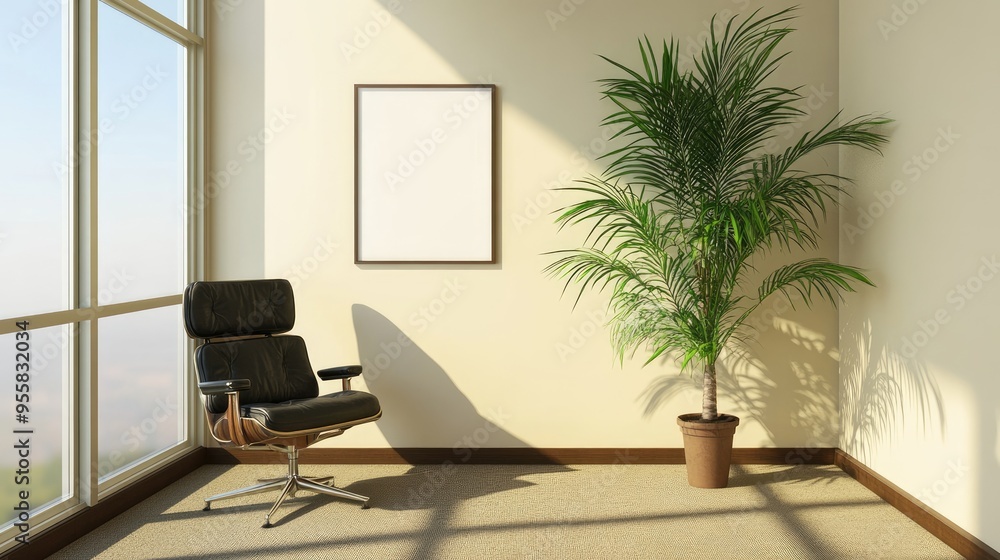 Poster modern minimalist mockup of an empty room with blank frame