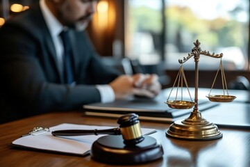Two men in suits stand in a courtroom, generative ai image