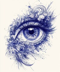 Fototapeta premium An artistic depiction of an eye surrounded by intricate floral patterns and details.