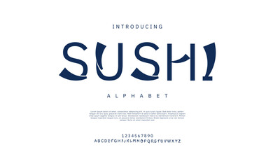 Sushi creative modern japan urban alphabet font. Digital abstract futuristic, game, techno, robot, music, logo, sport, minimal technology typography. Simple numeric vector illustration
