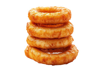 Golden Brown Stack of Fried Onion Rings Isolated  on transparent background