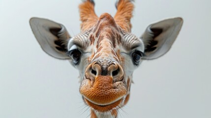 Long-Necked Giraffe Gazing Upwards on White Background