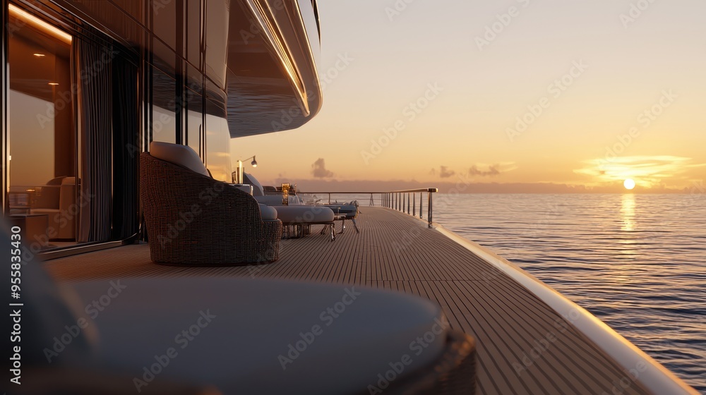 Poster Luxury Yacht Deck Sunset Ocean View