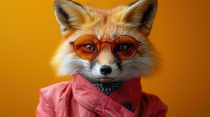 Colorful Fox in Suit with Sunglasses on Geometric Background - Vector Art