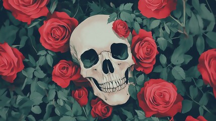 Skull with Roses Surrounded by roses
