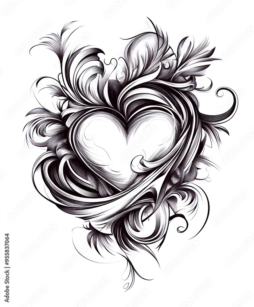 Poster A decorative heart design with intricate swirling patterns and floral elements.