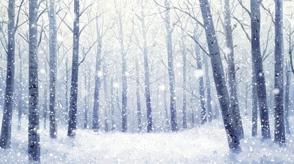 Fototapeta premium Snowy Winter Forest Landscape with Falling Snow