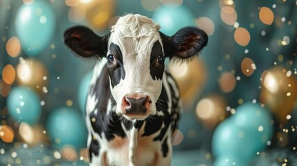 Cow Birthday Wishes Vector Illustration: Funny Greeting Card Design