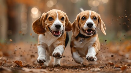 Playful Beagle Duo in Full Sprint