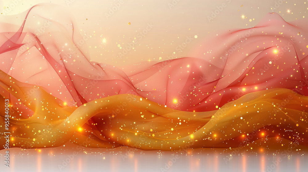 Aufkleber abstract flowing fabric with gold sparkles and gradient light..