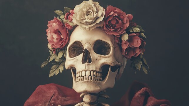 Catrina Skull Elegant female skull with a floral crown
