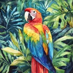 Obraz premium Vibrant Macaw in Tropical Foliage