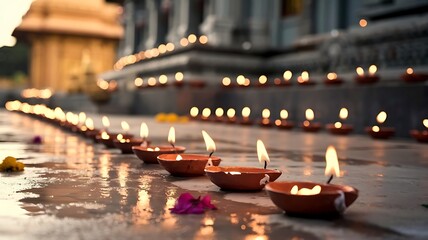 "Diwali Elegance: Colorful Diyas Lighting the Darkness"