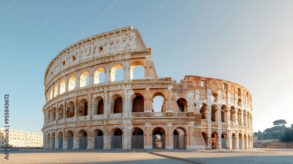 Poster the colosseum is a large, ancient structure with a circular shape