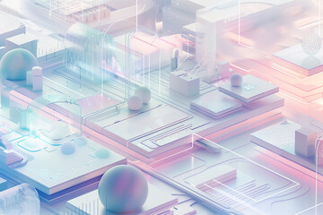 Abstract pastel colorful electronic circuit board network. Online storage technology for data. Futuristic technology concept	

