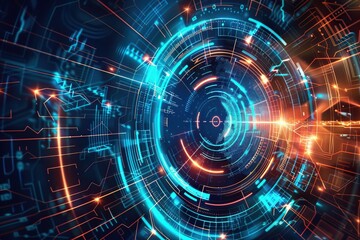 Abstract Digital Network with Glowing Blue and Orange Lines