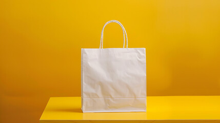 Minimalist White Paper Bag on Yellow Background 