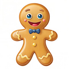 Cute gingerbread man with a joyful expression on a white background for festive decoration

