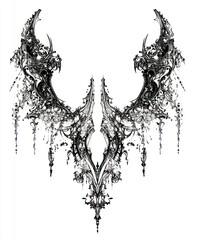Obraz premium Ornate black and white abstract design resembling intricate wings or decorative elements.