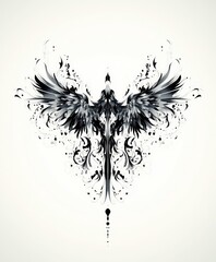 Obraz premium An artistic black and white illustration of a bird with intricate floral patterns.