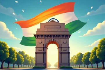 Fototapeta premium A large archway with a flag flying above it