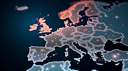 A map of Europe with a lot of lights on it