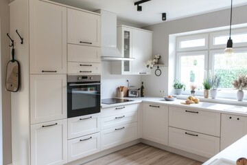 Cozy white kitchen with modern design and minimalistic touches